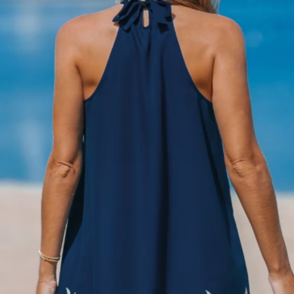 NWT Halter Tie Back Mini Dress Blue and Tan - Medium - Picture 4 of 11